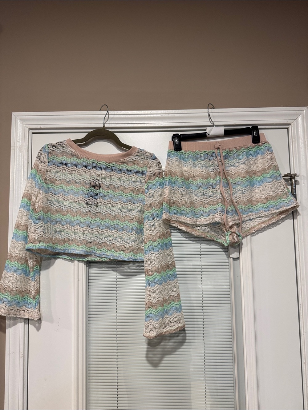 Target Pastel Chevron Lace Pajama Set in Cream, Pink, Blue and Green